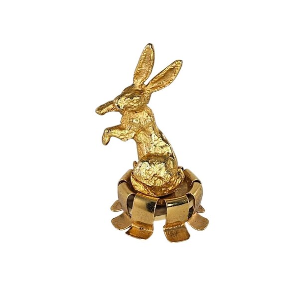 Vintage Pewter Rabbit Bunny Wine Bottle Decor Topper Gold Toned - Picture 1 of 10